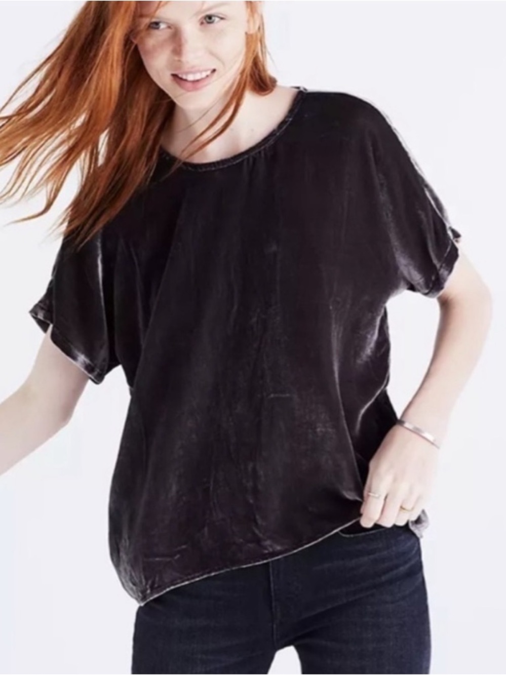 Madewell Charcoal Velvet Short Sleeve Top